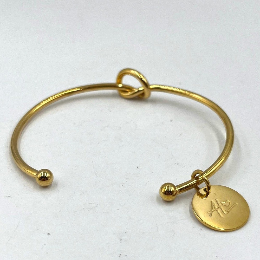 Vintage Gold Tone Initial AL Charm Love Knot‎ Cuff Bracelet Statement Retro Y2K